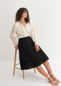 Jupe midi en lin mélangé