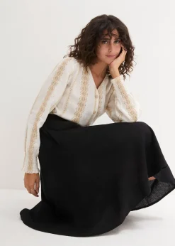 Jupe midi en lin mélangé