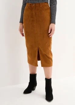 Jupe midi en velours côtelé, extensible