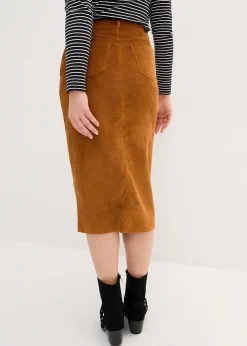 Jupe midi en velours côtelé, extensible