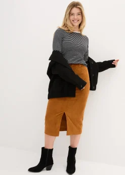 Jupe midi en velours côtelé, extensible