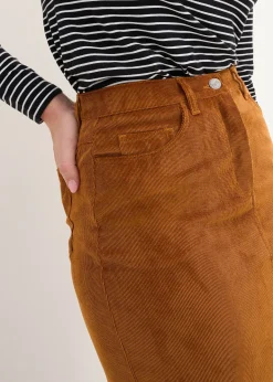 Jupe midi en velours côtelé, extensible