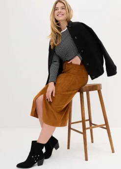 Jupe midi en velours côtelé, extensible