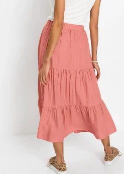 Jupe midi en viscose, effet froissé