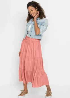 Jupe midi en viscose, effet froissé