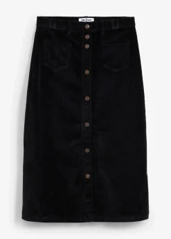 Jupe midi extensible en velours côtelé avec patte de boutonnage