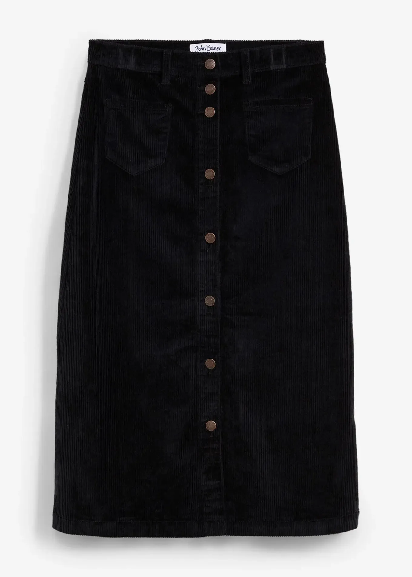 Jupe midi extensible en velours côtelé avec patte de boutonnage