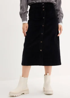 Jupe midi extensible en velours côtelé avec patte de boutonnage