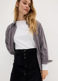 Jupe midi extensible en velours côtelé avec patte de boutonnage