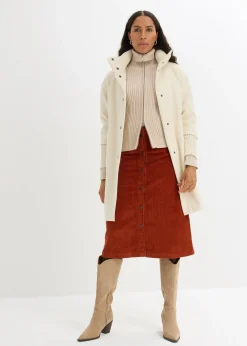 Jupe midi extensible en velours côtelé avec patte de boutonnage