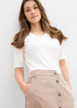 Jupe midi rayée à boutons