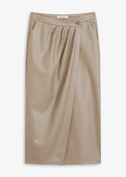 Jupe portefeuille enduite, longueur midi