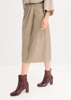 Jupe portefeuille enduite, longueur midi