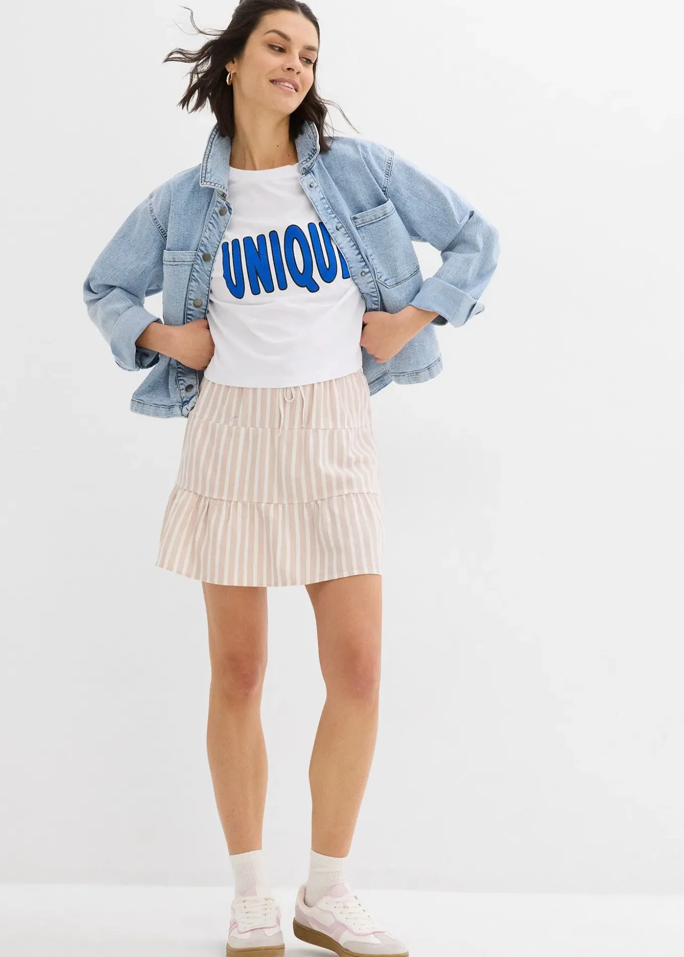 Jupe étagée et légère en lin mélangé