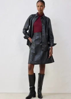 Jupe évasée en cuir d’agneau nappa