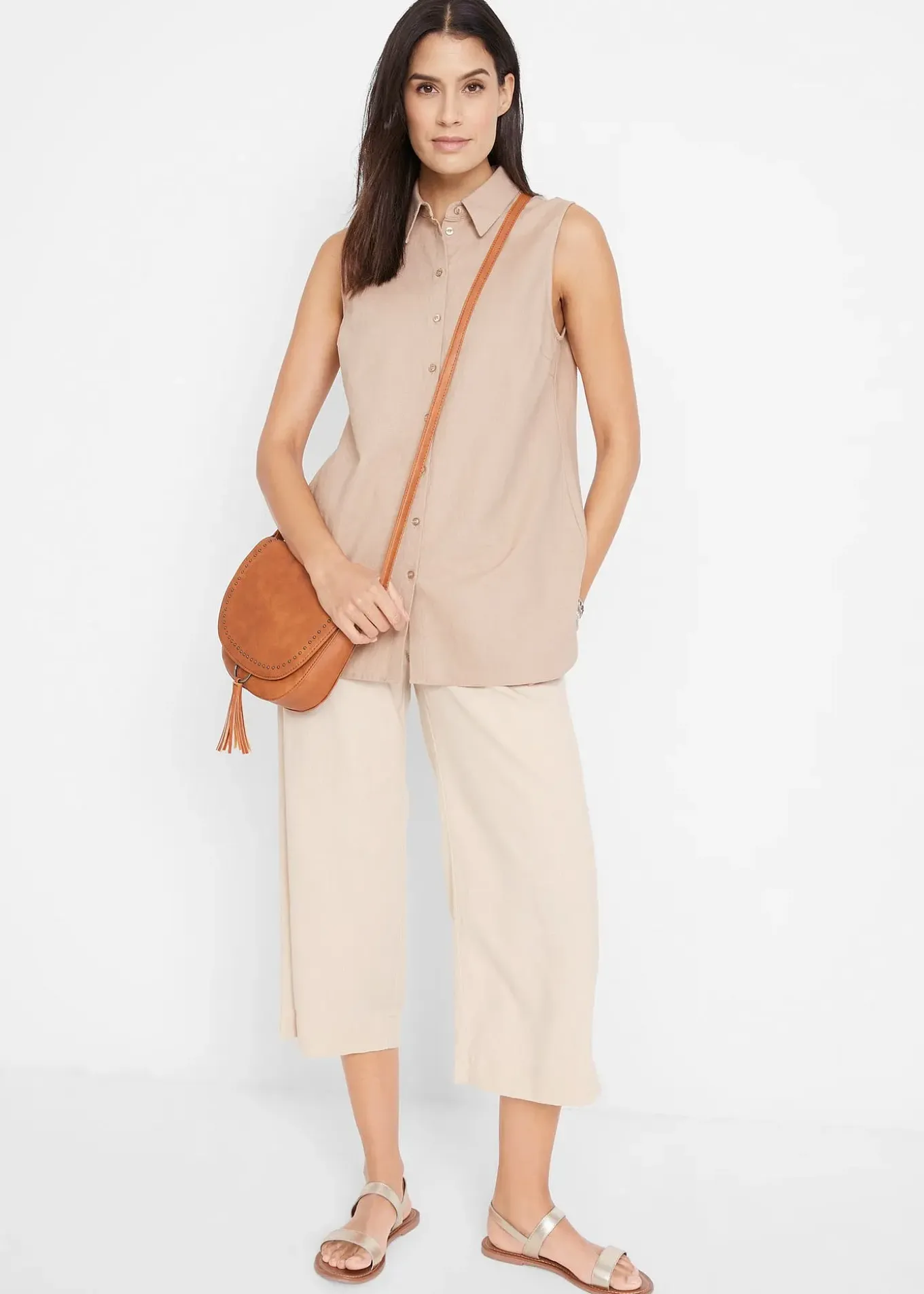 Jupe-culotte en lin, longueur mollet