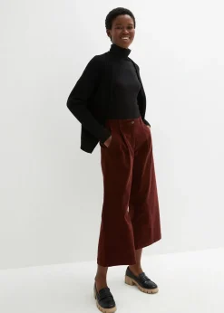 Jupe-culotte en velours côtelé stretch avec taille haute confortable, longueur 7/8