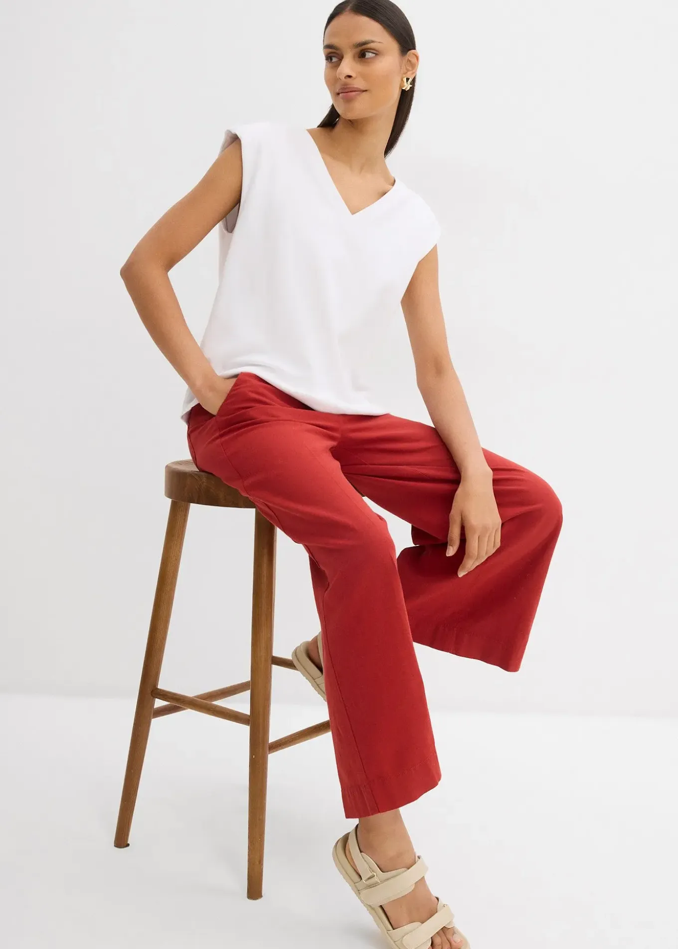 Jupe-culotte en viscose mélangée à taille élastiquée