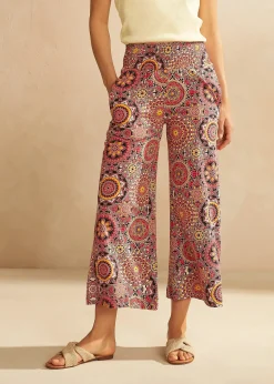 Jupe-culotte large en jersey avec large taille smokée, longueur 7/8