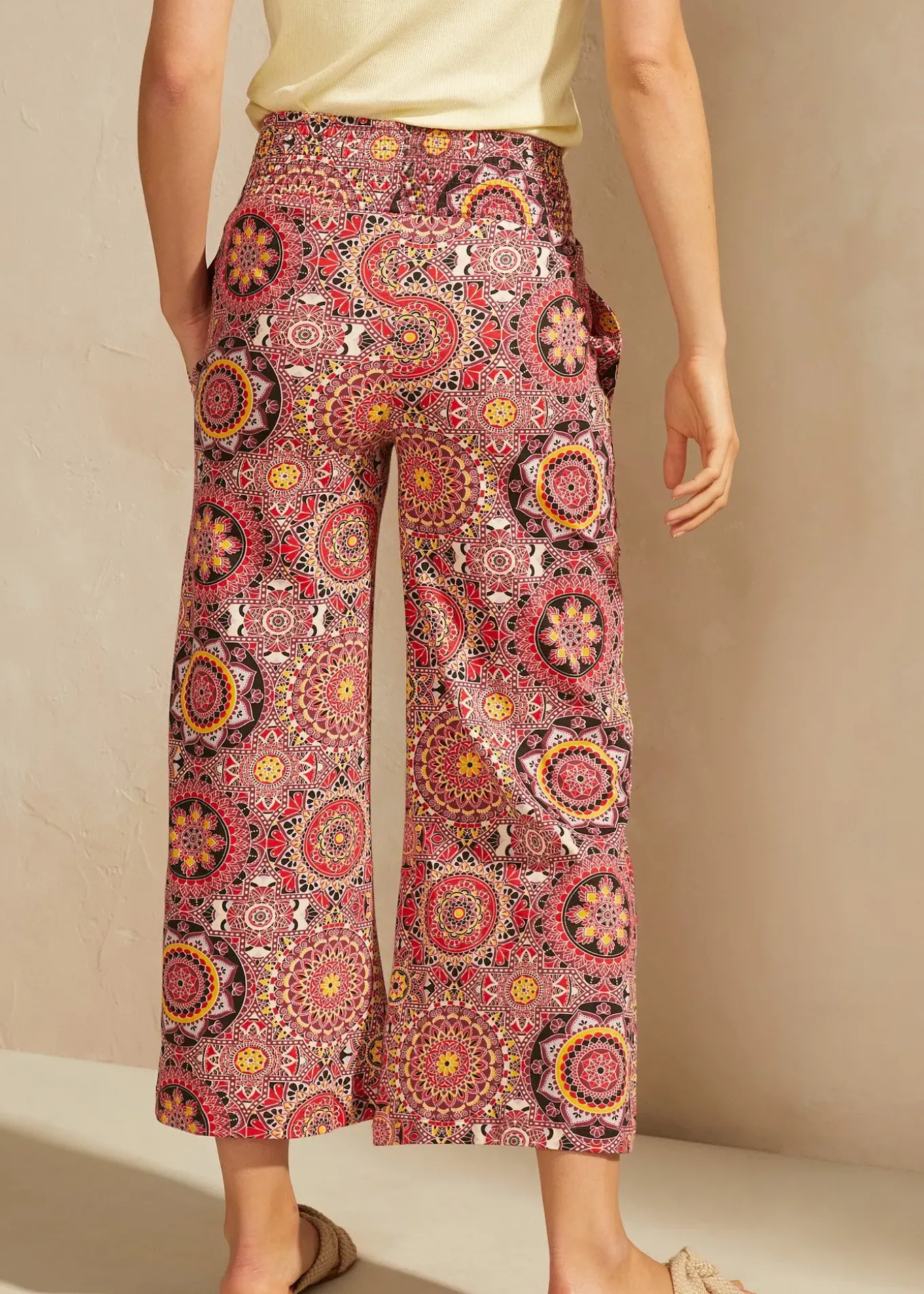 Jupe-culotte large en jersey avec large taille smokée, longueur 7/8