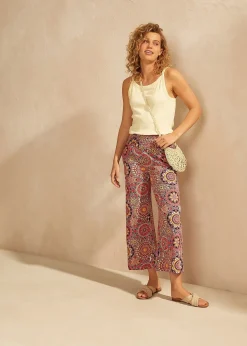 Jupe-culotte large en jersey avec large taille smokée, longueur 7/8