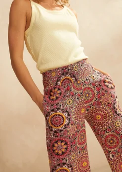 Jupe-culotte large en jersey avec large taille smokée, longueur 7/8