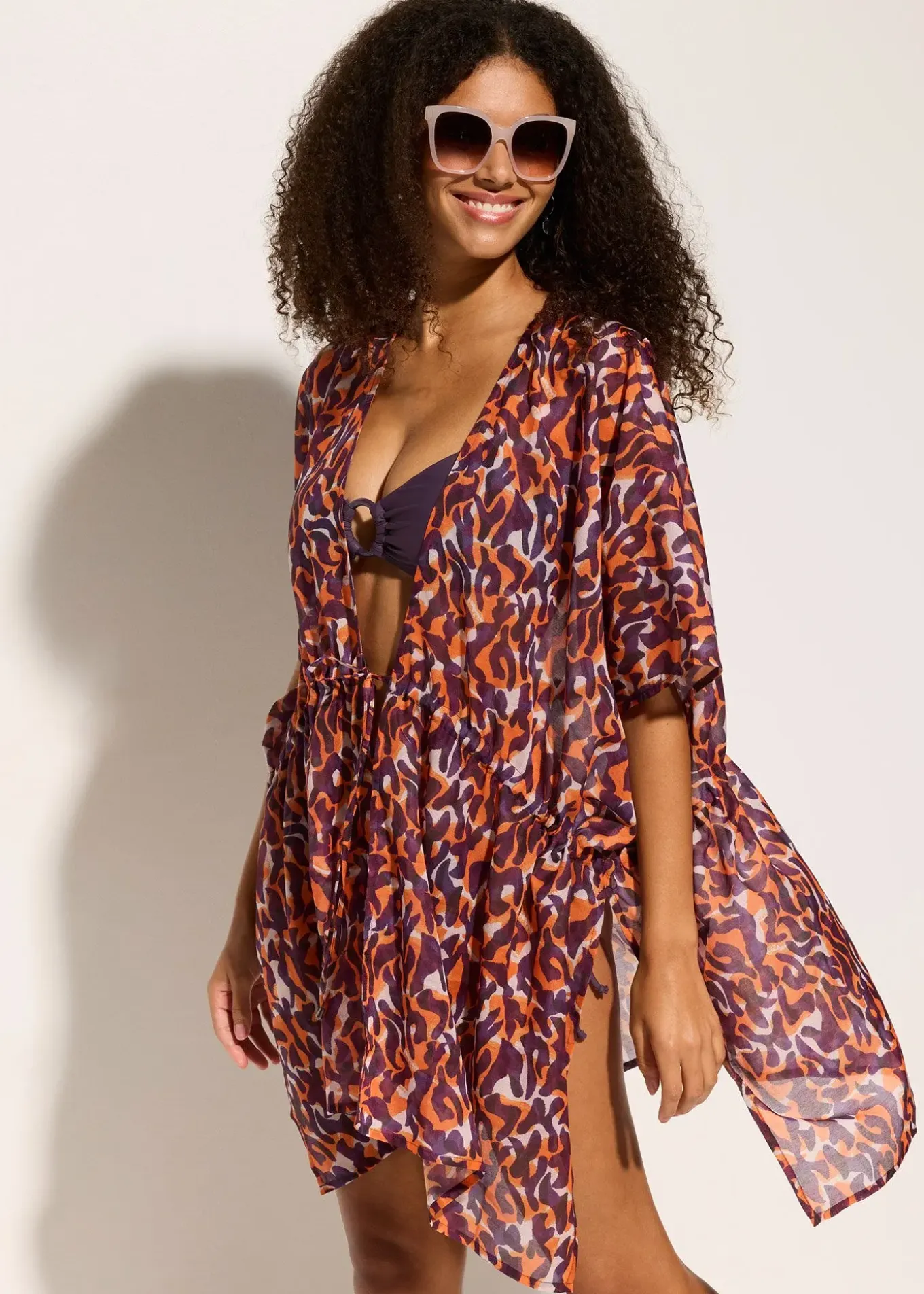 Kimono de plage avec détail à nouer