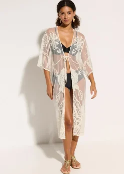 Kimono de plage transparent avec dentelle