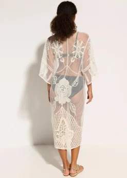 Kimono de plage transparent avec dentelle