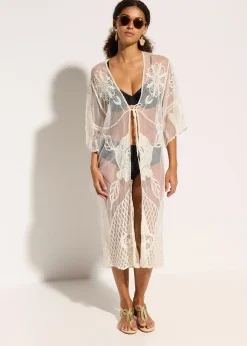 Kimono de plage transparent avec dentelle