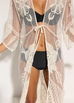 Kimono de plage transparent avec dentelle