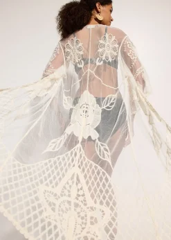 Kimono de plage transparent avec dentelle