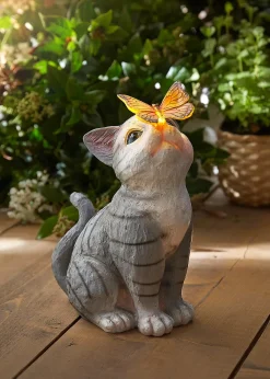 Lampe déco solaire chat avec papillon