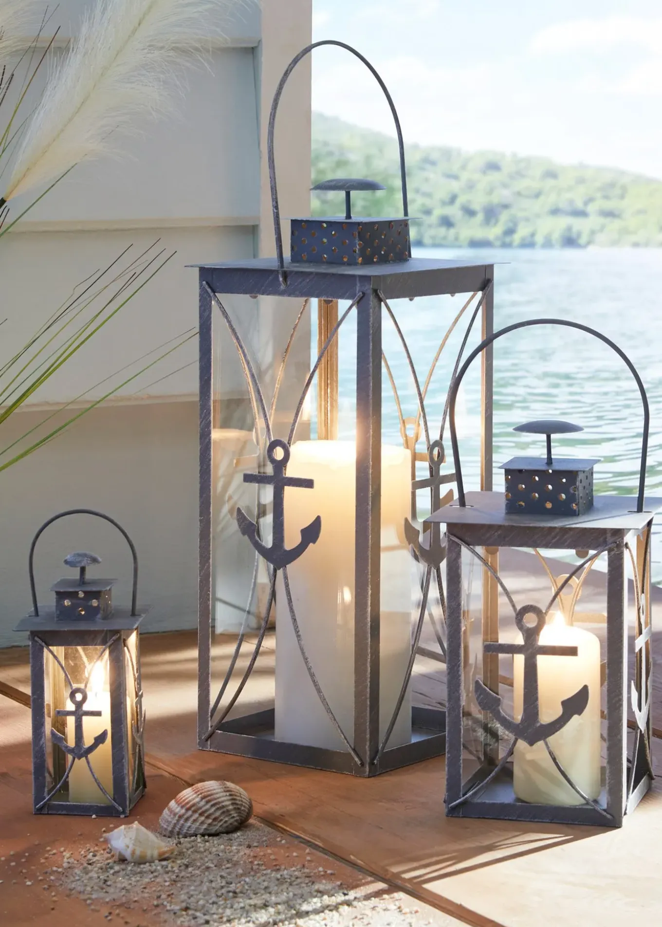 Lanternes avec ancre (ens. 3 pces)