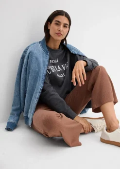 Legging évasé en matière côtelée, cropped