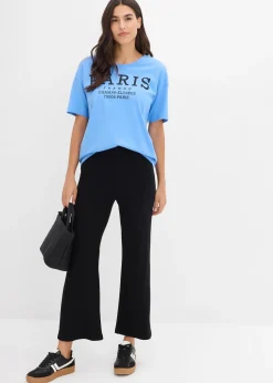 Legging évasé en matière côtelée, cropped