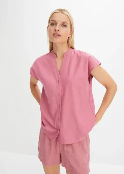 Léger chemisier manches courtes en lin mélangé