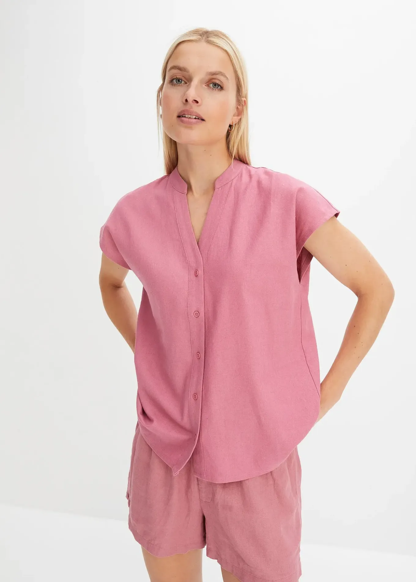 Léger chemisier manches courtes en lin mélangé