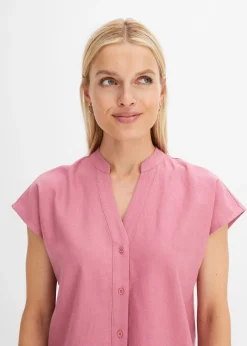 Léger chemisier manches courtes en lin mélangé