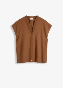Léger chemisier manches courtes en lin mélangé