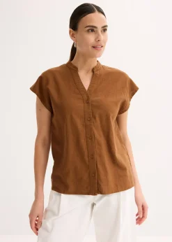 Léger chemisier manches courtes en lin mélangé