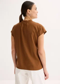 Léger chemisier manches courtes en lin mélangé