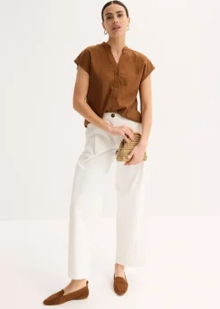 Léger chemisier manches courtes en lin mélangé