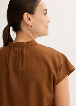 Léger chemisier manches courtes en lin mélangé