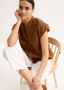 Léger chemisier manches courtes en lin mélangé