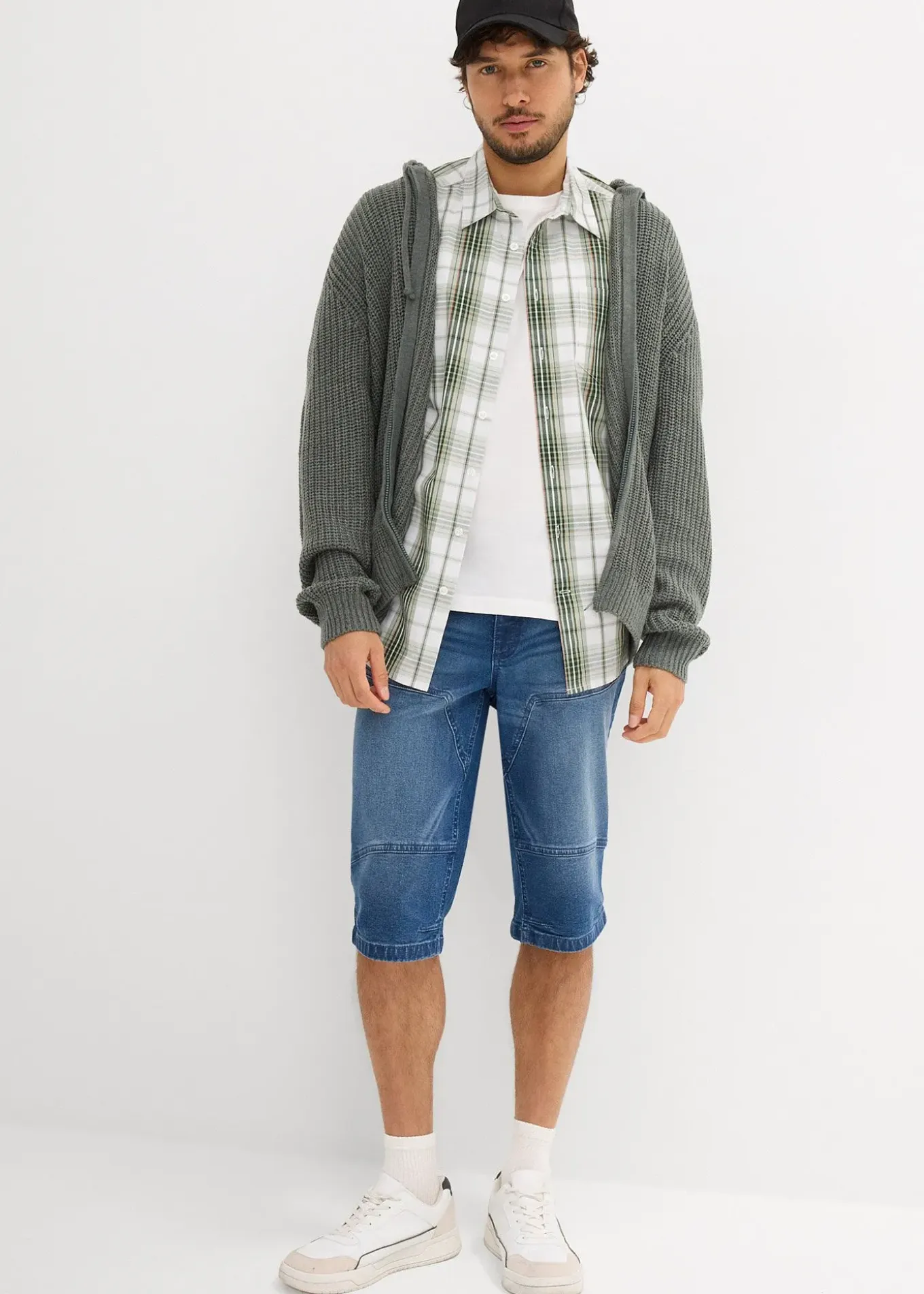 Long bermuda en jean extensible, Regular