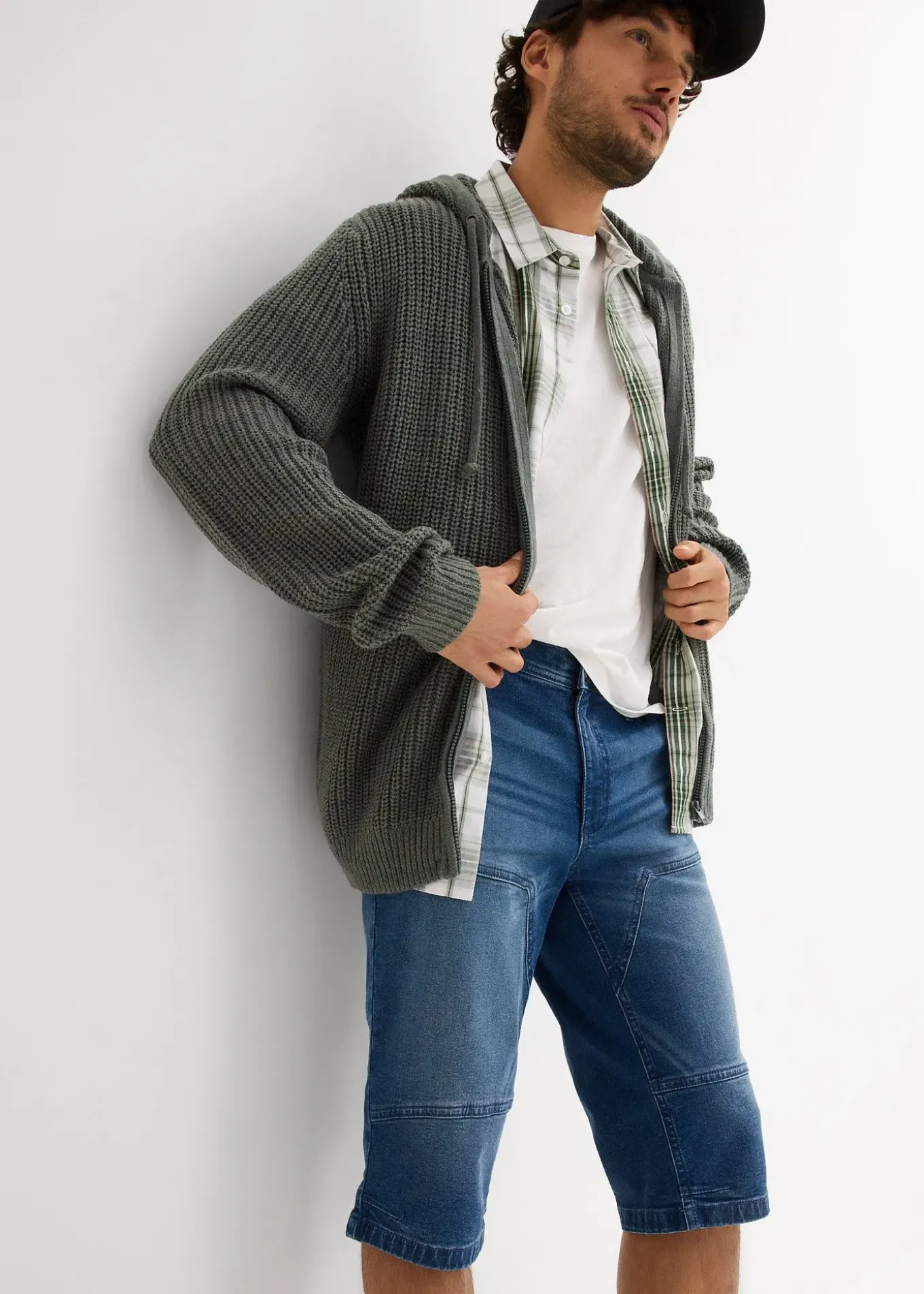 Long bermuda en jean extensible, Regular