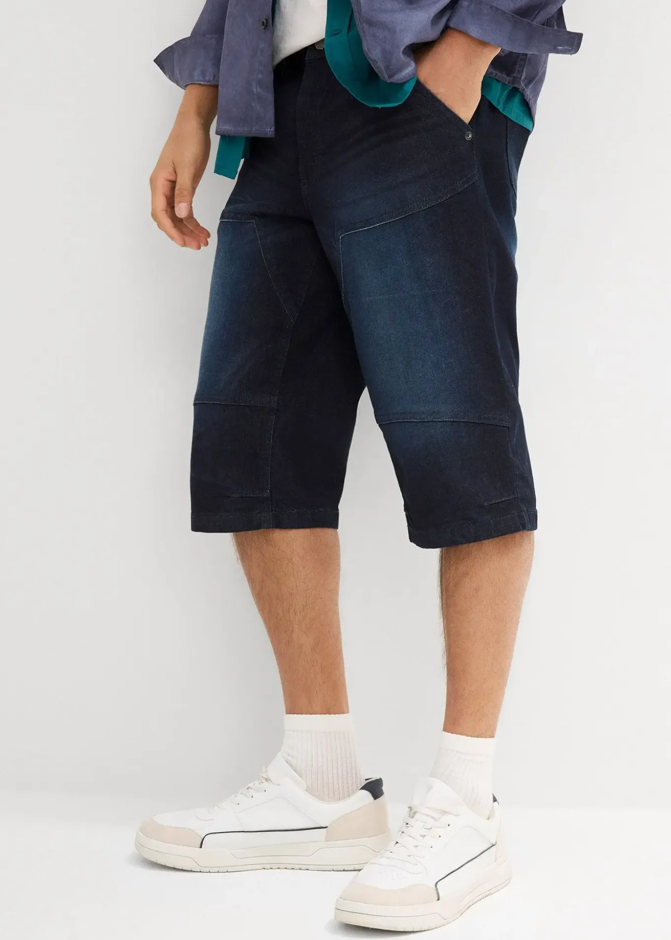 Long bermuda en jean extensible, Regular