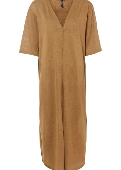 Long gilet en maille aspect lin