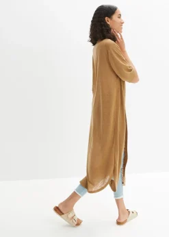 Long gilet en maille aspect lin